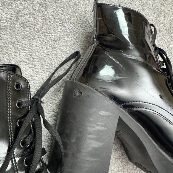 River Island Patent Leather Chucky Platform Lace Up Combat Heeled Boots 7 Black - Picture 6 of 16
